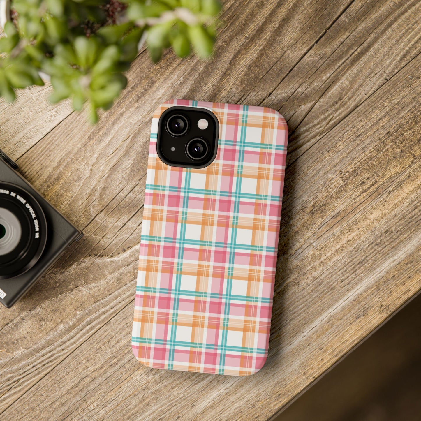 Impact-Resistant Phone Case - Summer Plaid Pink