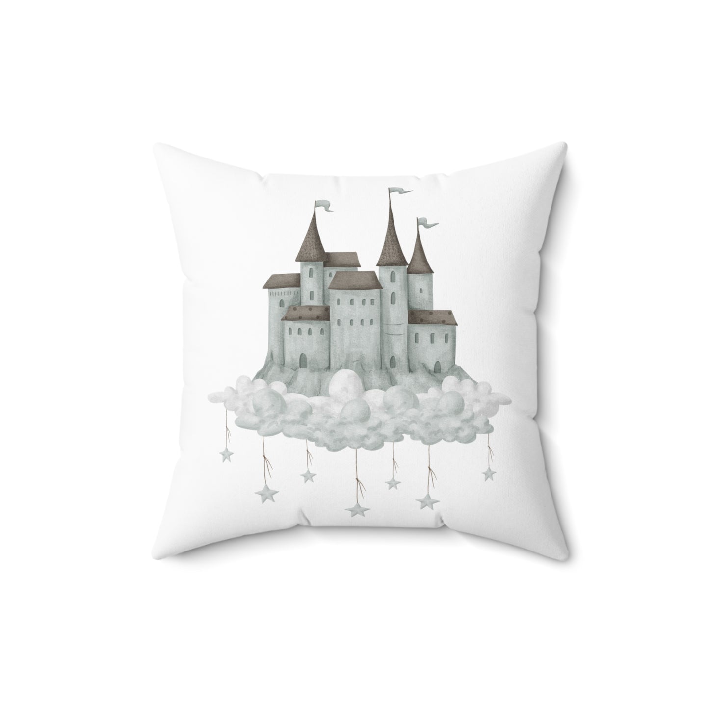 Spun Polyester Square Pillow with Removable Cover Watercolor Memories of Dreams Whale Sandcastle