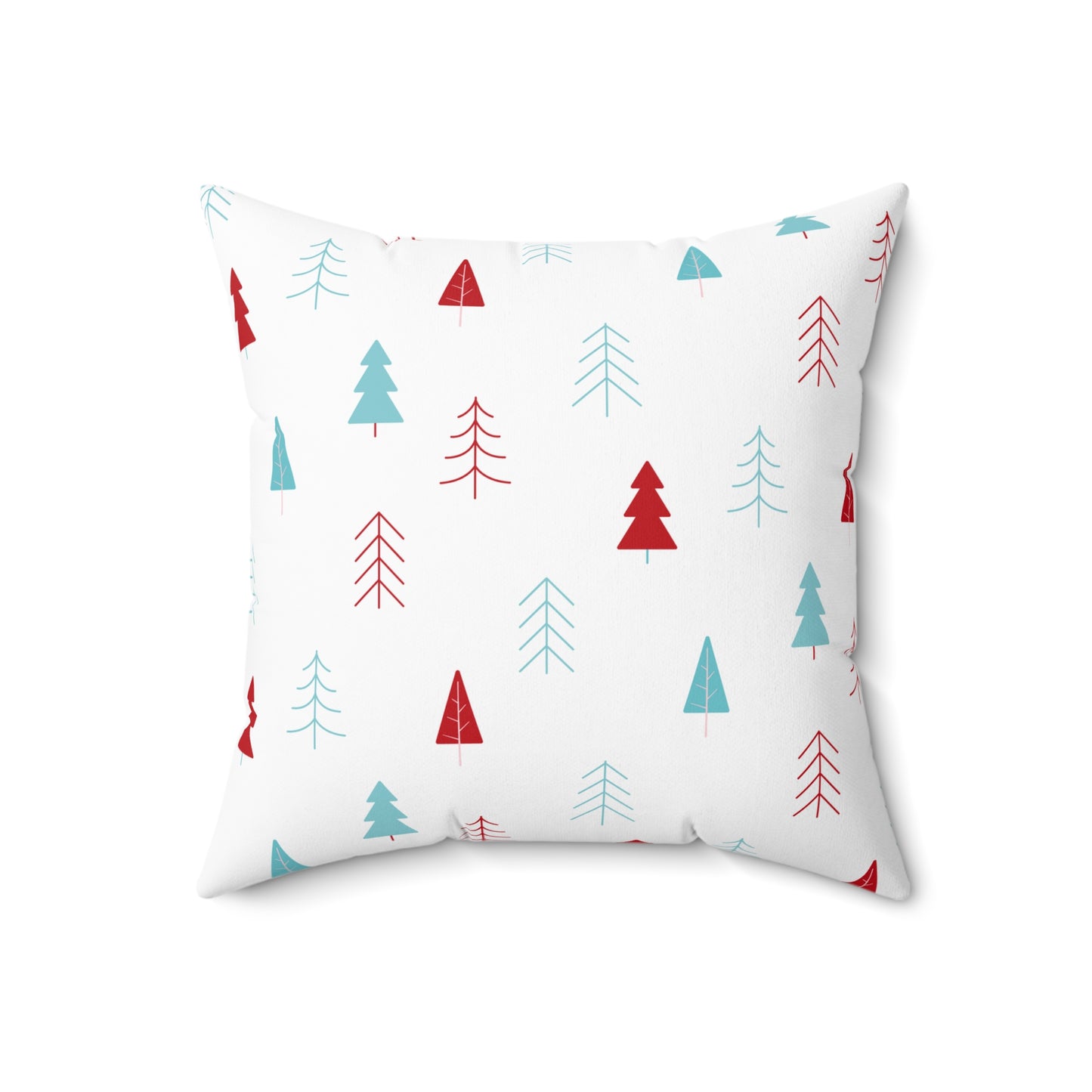 Spun Polyester Square Pillow with Removable Cover Classic Christmas Trees Red and Aqua