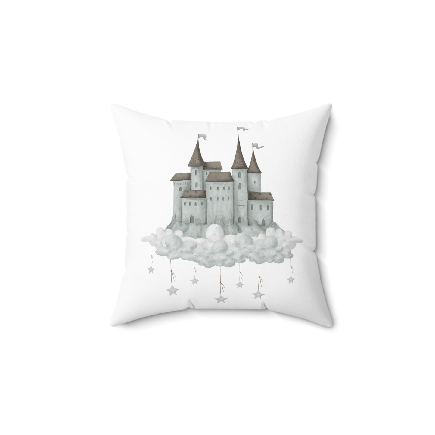 Spun Polyester Square Pillow with Removable Cover Watercolor Memories of Dreams Whale Sandcastle