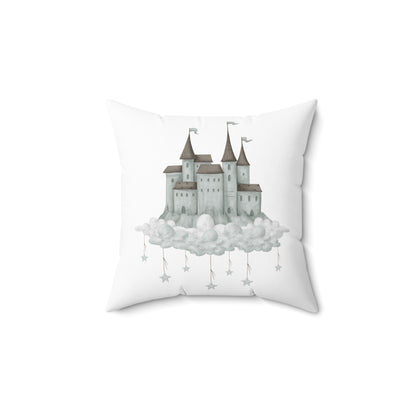 Spun Polyester Square Pillow with Removable Cover Watercolor Memories of Dreams Whale Sandcastle