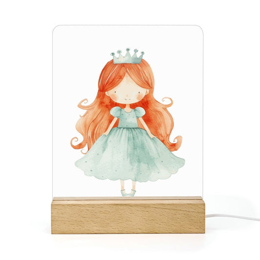 Watercolor Teal Princess 4 Acrylic Night Light with Wooden Base