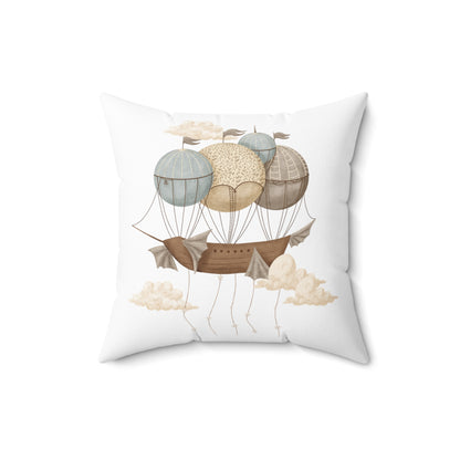 Spun Polyester Square Pillow with Removable Cover Watercolor Memories of Dreams Balloon Ship Whales