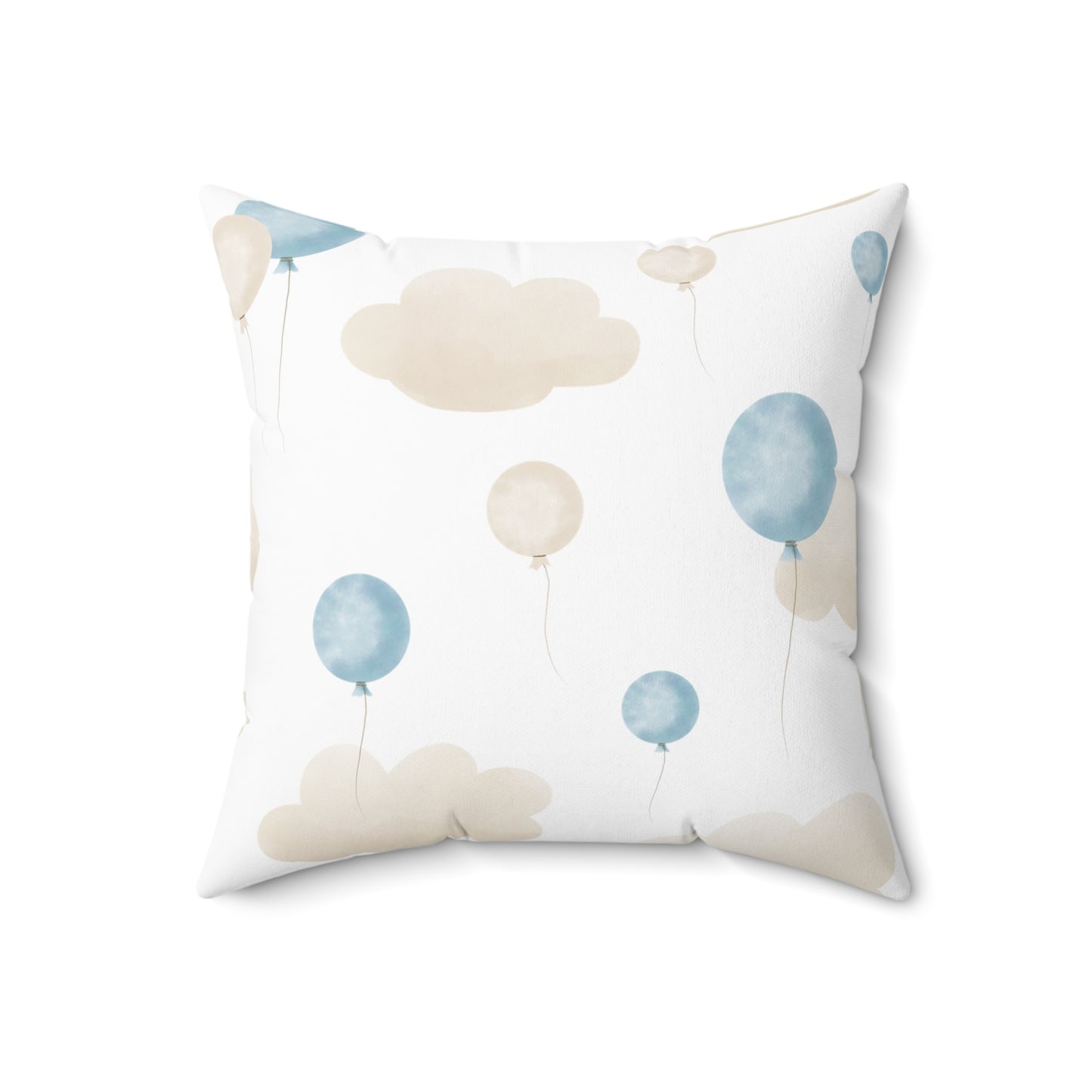 Spun Polyester Square Pillow with Removable Cover Watercolor Balloon Clouds Blue