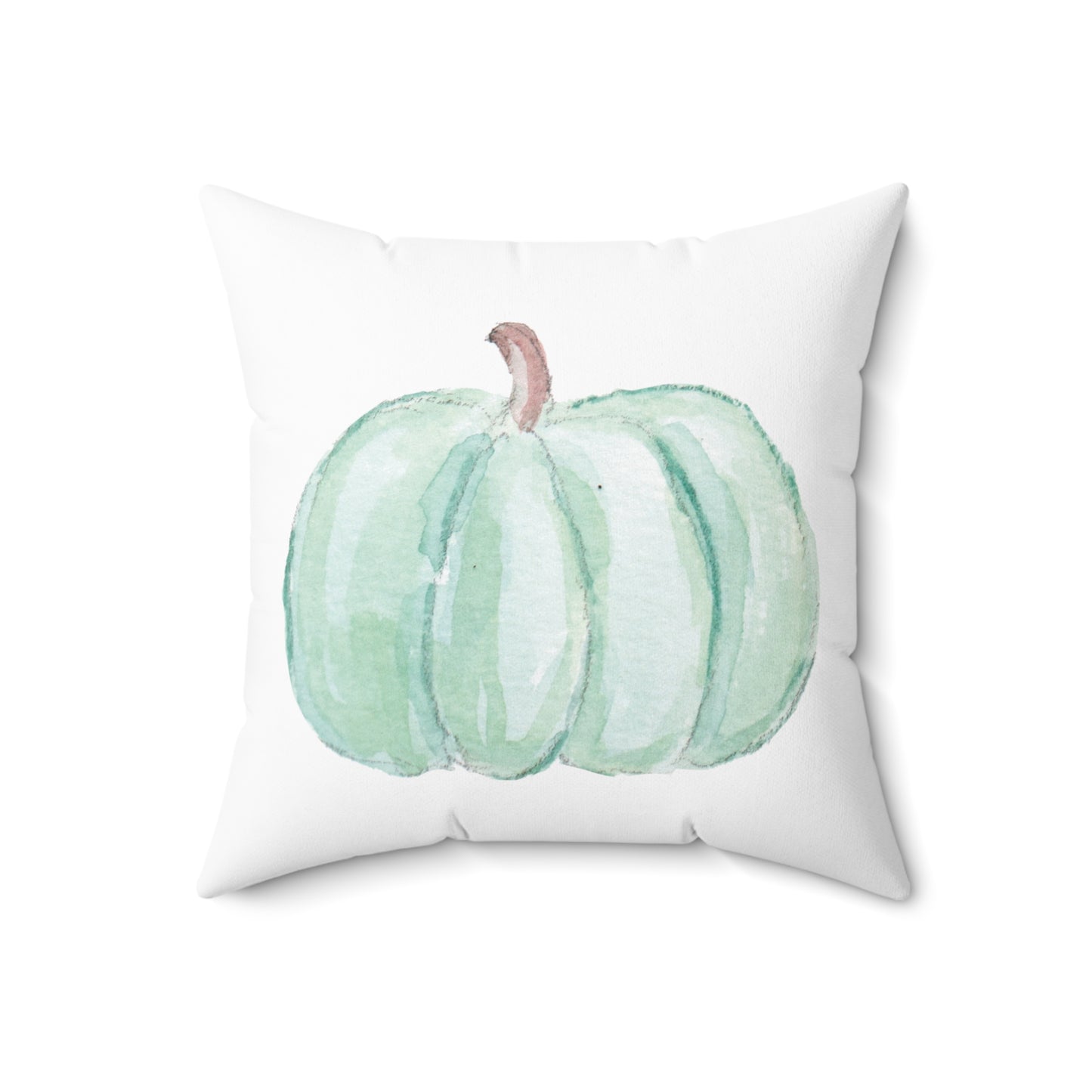 Spun Polyester Square Pillow with Removable Cover Watercolor Pumpkin Love Teal