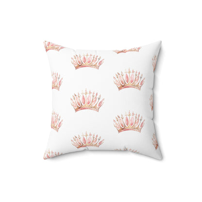 Spun Polyester Square Pillow with Removable Cover Watercolor Pink Princess Crown