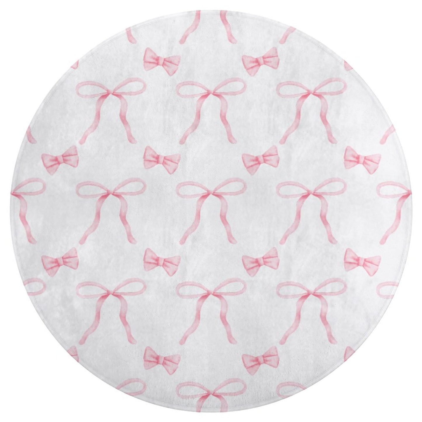 Round Plush Bath Mat- Watercolor Coquette Bows