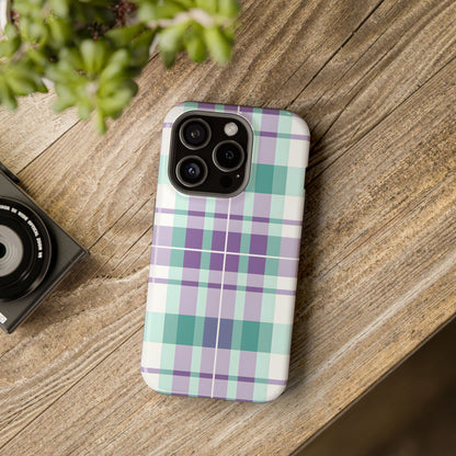 Impact-Resistant Phone Case - Spring Plaid Purple