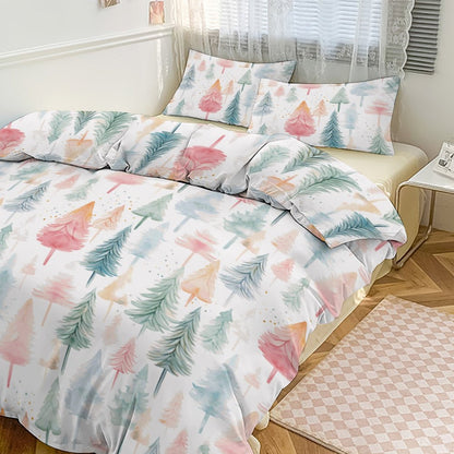 Holiday Pastel Trees 3-Piece Bedding Set-90"x90" Full/Queen Duvet