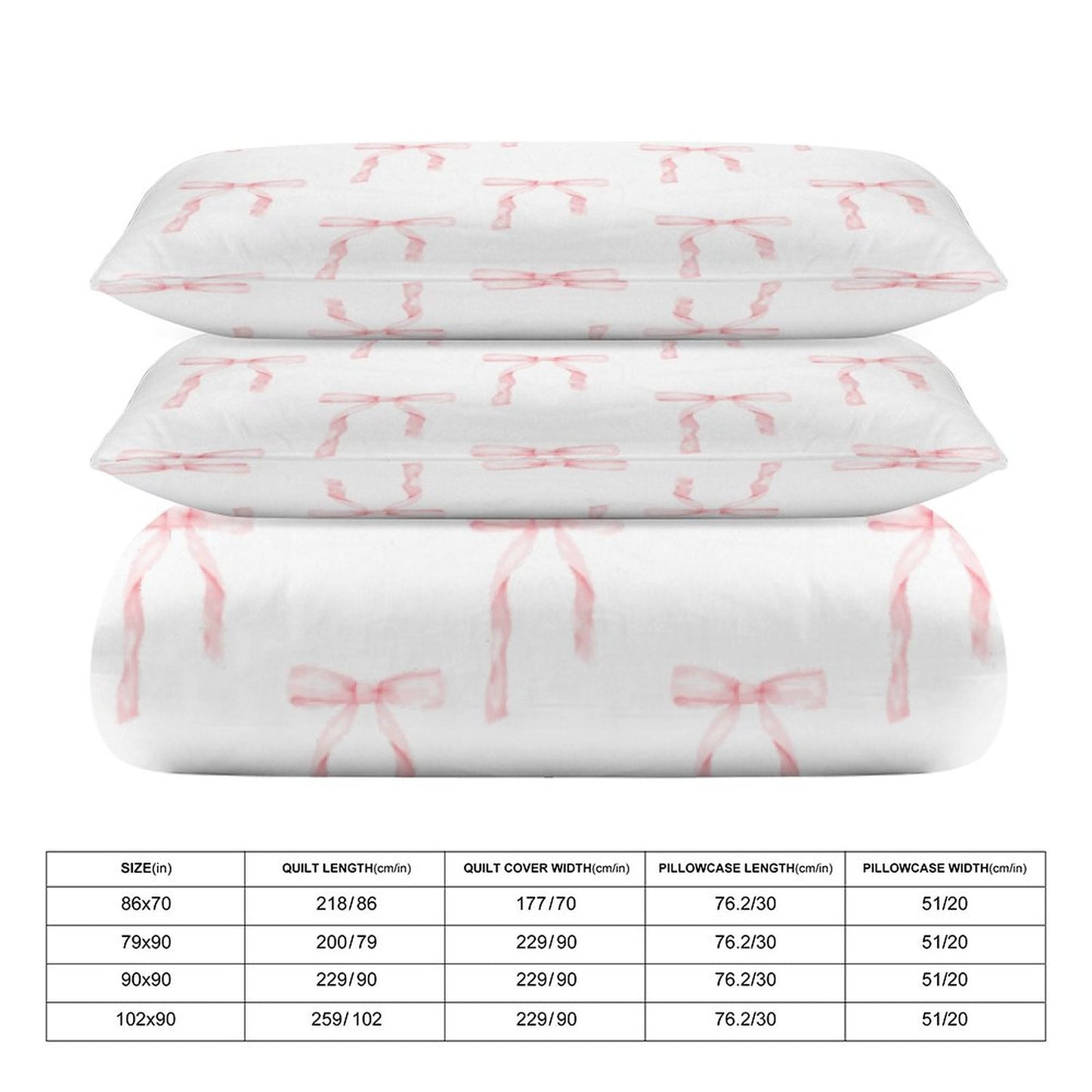 Watercolor Coquette Pink Bows3-Piece Bedding Set-86"×70" Twin Duvet