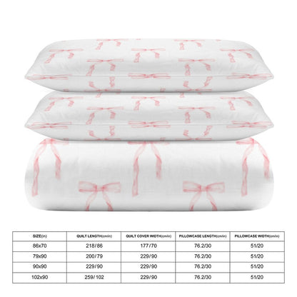 Watercolor Coquette Pink Bows3-Piece Bedding Set-86"×70" Twin Duvet