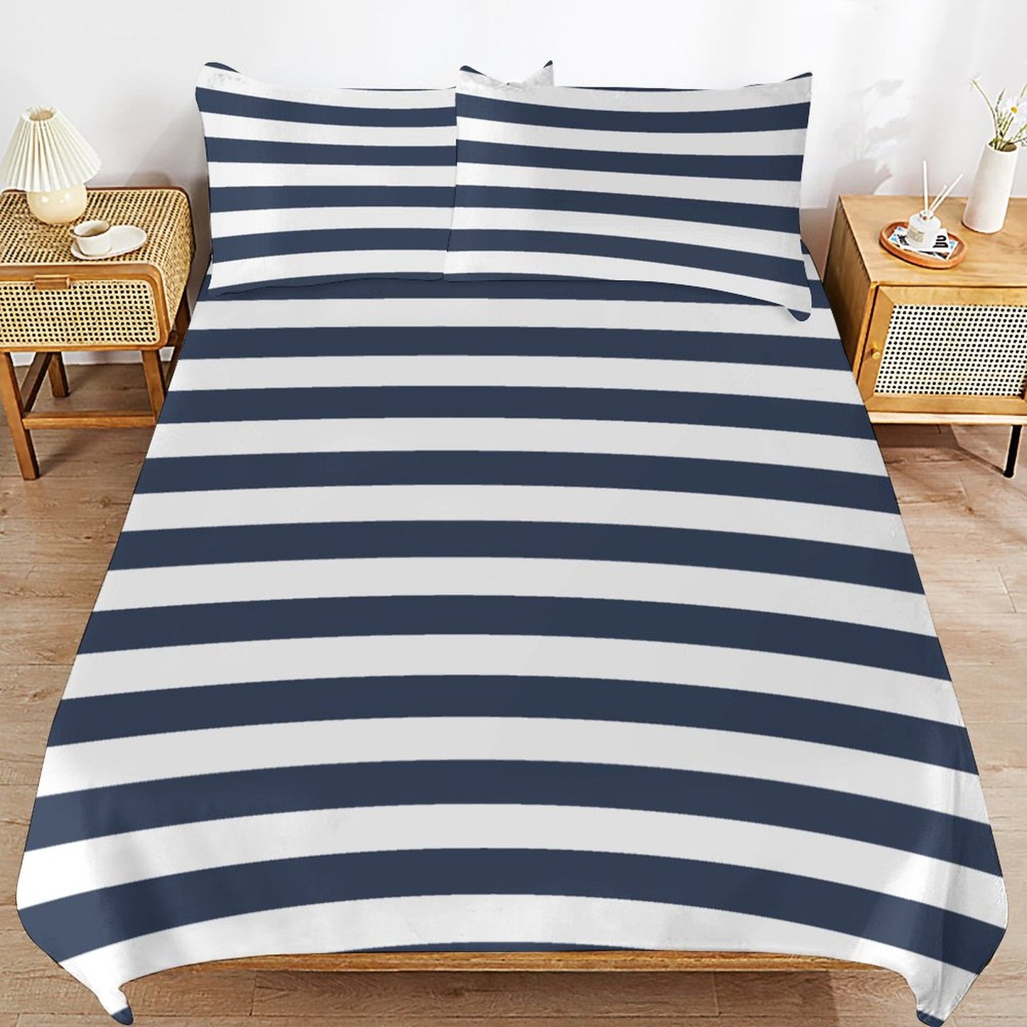 Nautical Navy Stripe 3-Piece Bedding Set-90"x90" Full, Queen Boys Nautical Striped Duvet Cover Set