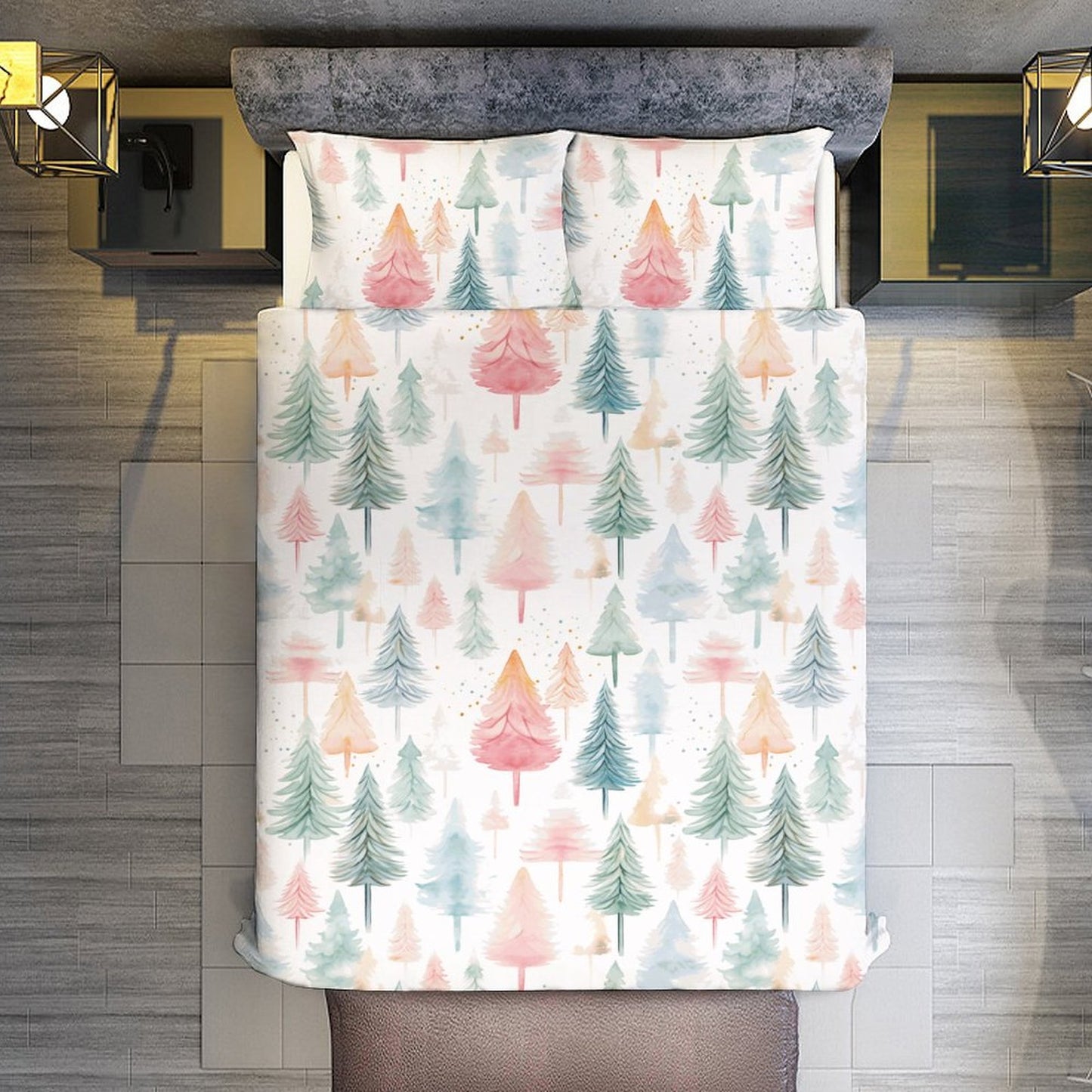 Holiday Pastel Trees 3-Piece Bedding Set-86"×70" Twin Duvet