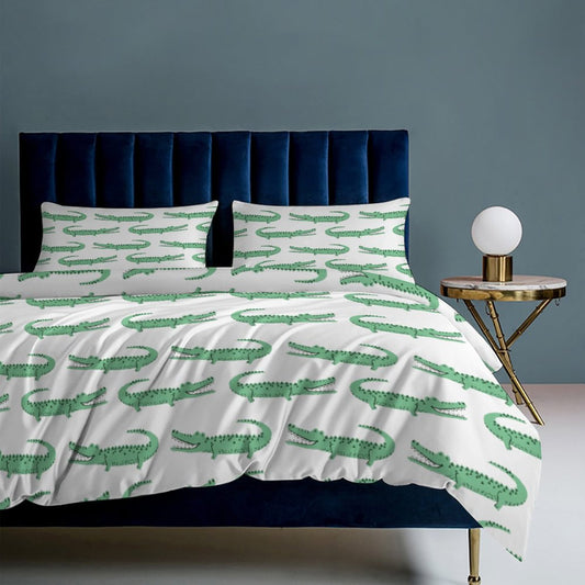 Boy's Bedding Set-90"x90" Full-Queen Green Crocodiles Duvet Cover