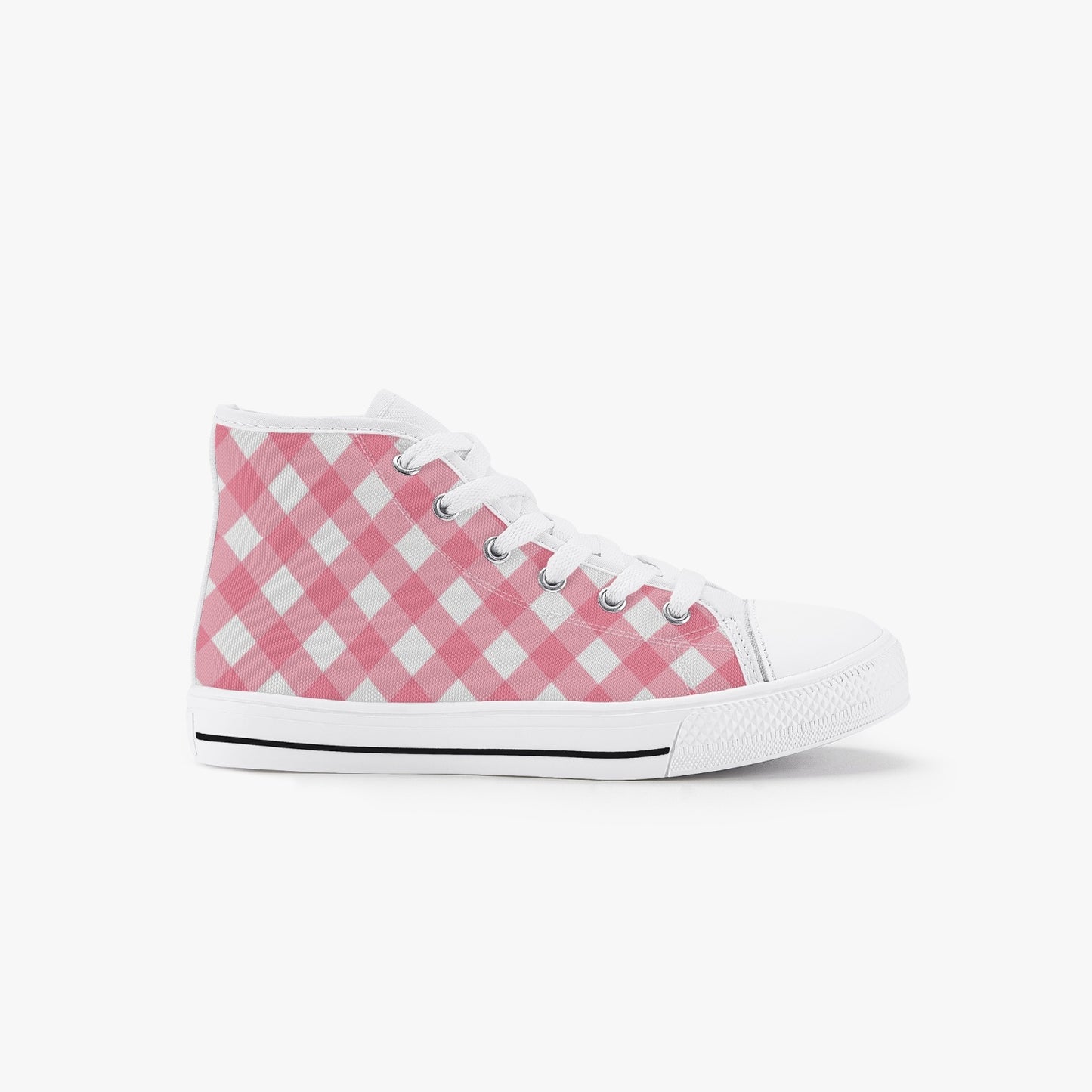 Girls Bright Pink Gingham  Kid’s High-Top Canvas Shoes