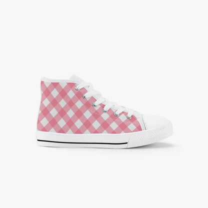 Girls Bright Pink Gingham  Kid’s High-Top Canvas Shoes