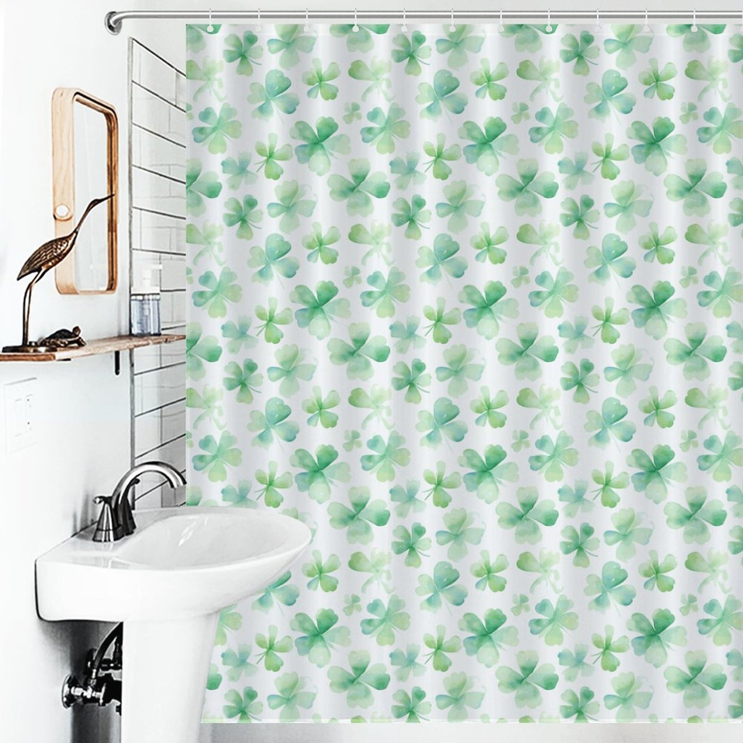 Lightweight Shower Curtain- Watercolor Clovers