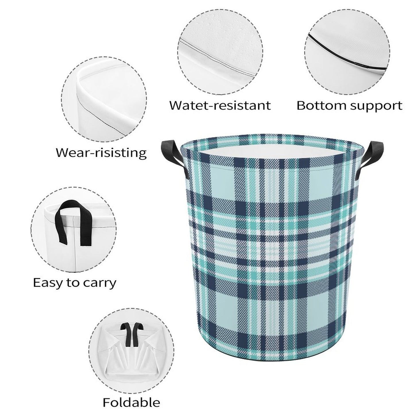 Collapsible Laundry Hamper-All The Blues Plaid