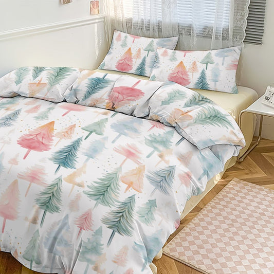 Holiday Pastel Trees 3-Piece Bedding Set-86"×70" Twin Duvet