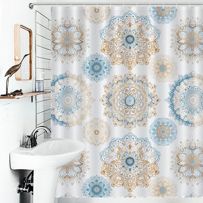 Lightweight Shower Curtain- Boho Fun Blue Gold