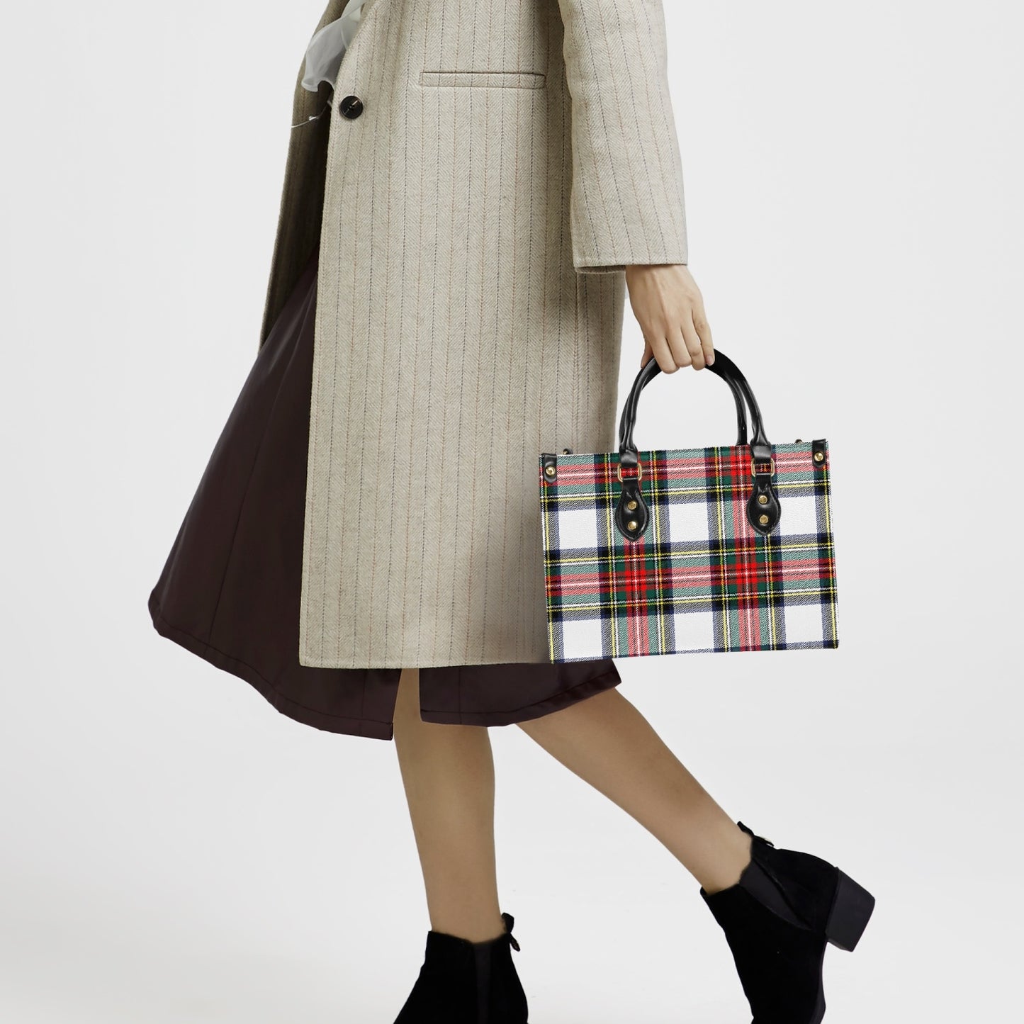 Structured Handbag- Holiday White Tartan Plaid