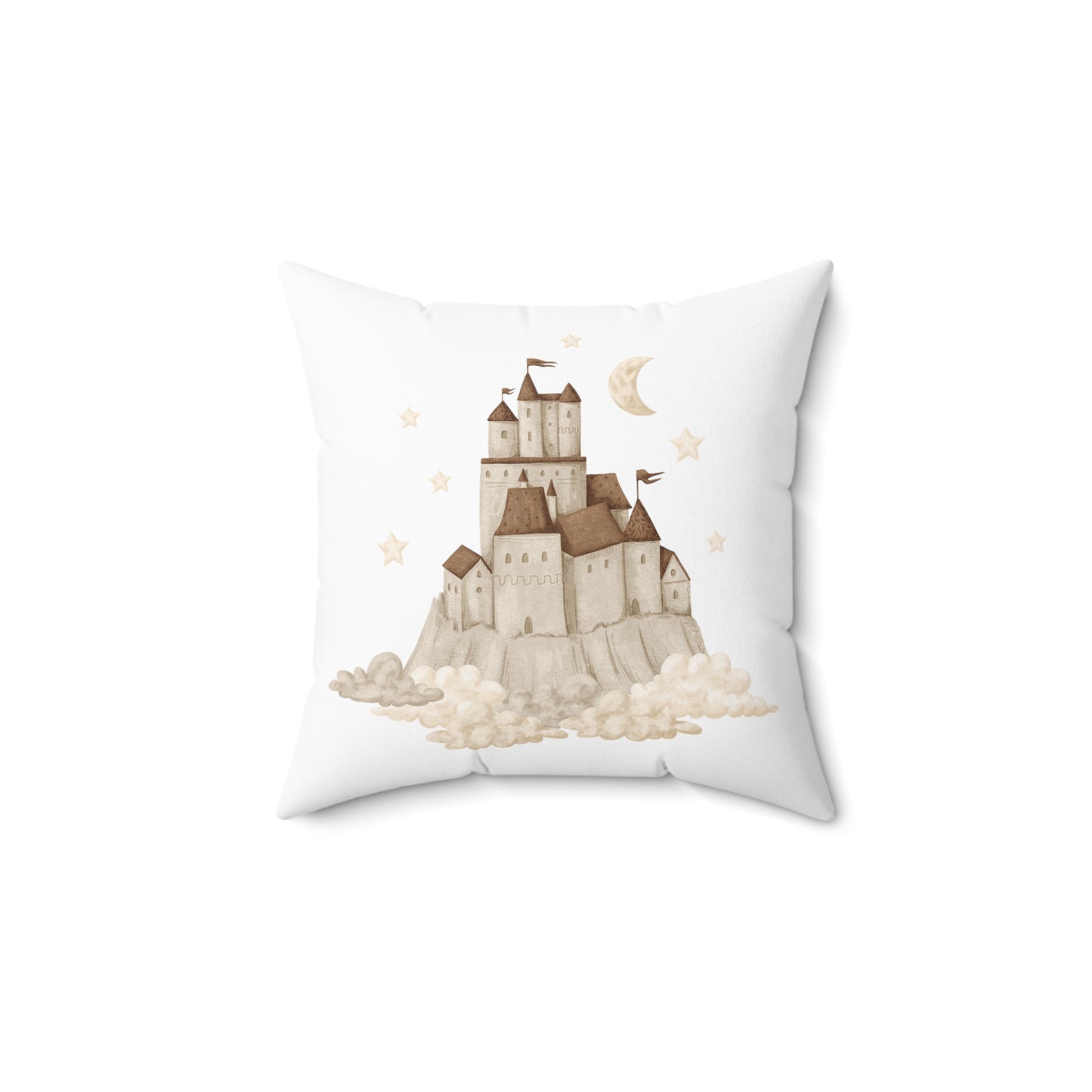 Spun Polyester Square Pillow with Removable Cover Watercolor Neutral Balloon Sandcastles