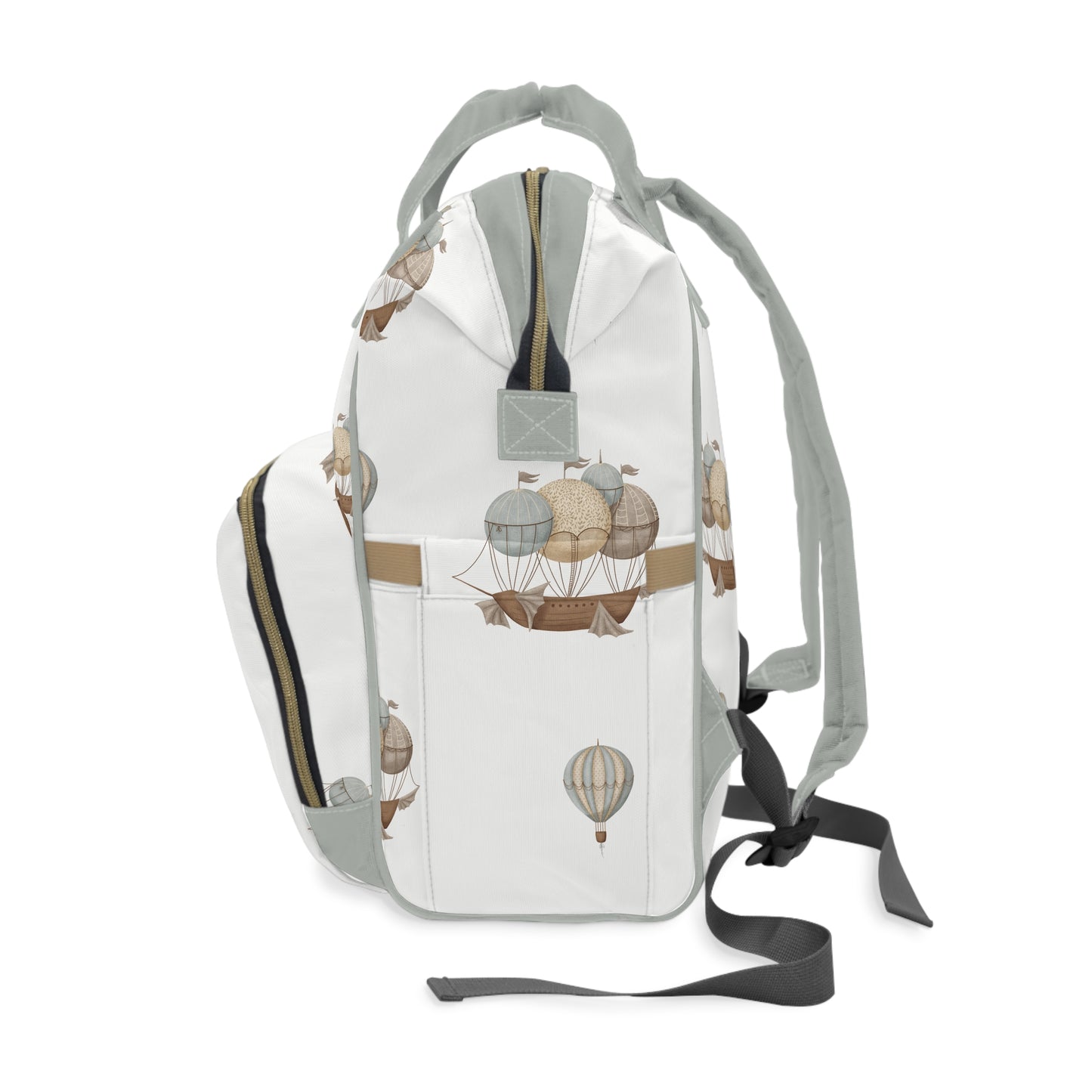 Classic Watercolor Balloon Ships Neutral Multifunctional Diaper Backpack