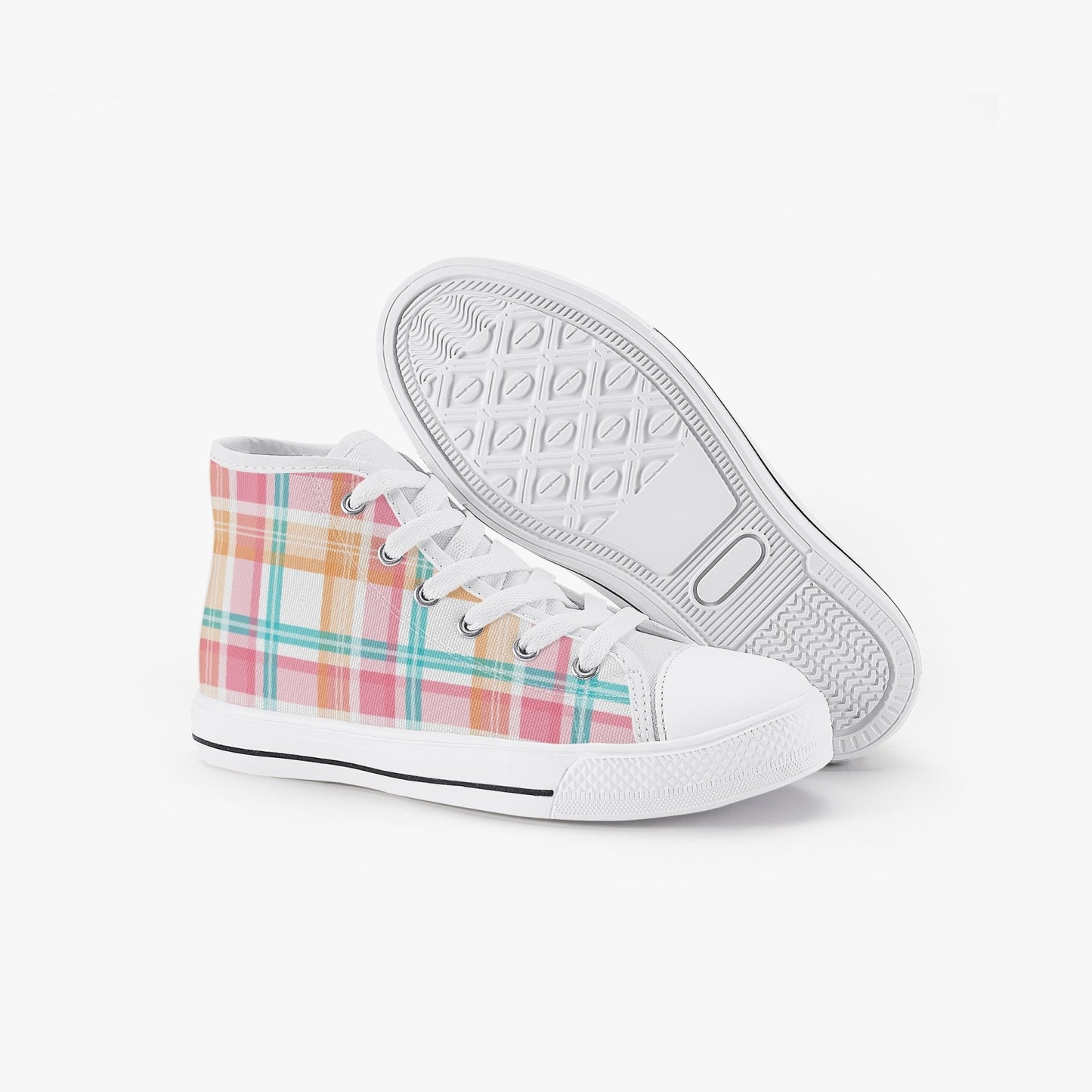 Girls Bright Summer Plaid  Kid’s High-Top Canvas Shoes