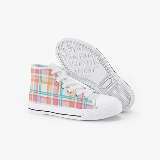 Girls Bright Summer Plaid  Kid’s High-Top Canvas Shoes