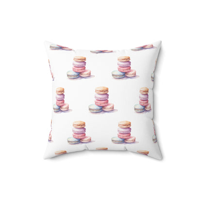 Spun Polyester Square Pillow with Removable Cover Watercolor Candy Land Macarons