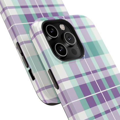 Impact-Resistant Phone Case - Spring Plaid Purple