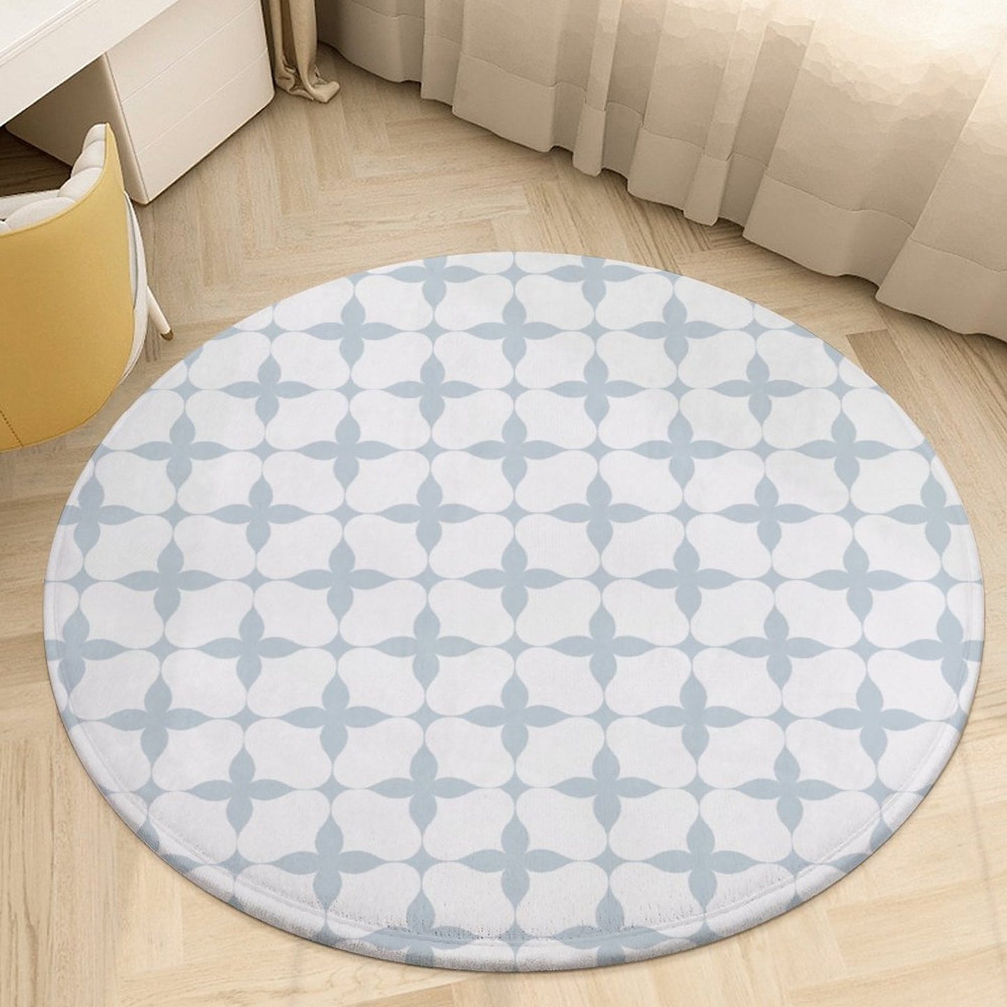 Round Plush Bath Mat- Blue Cream Boho