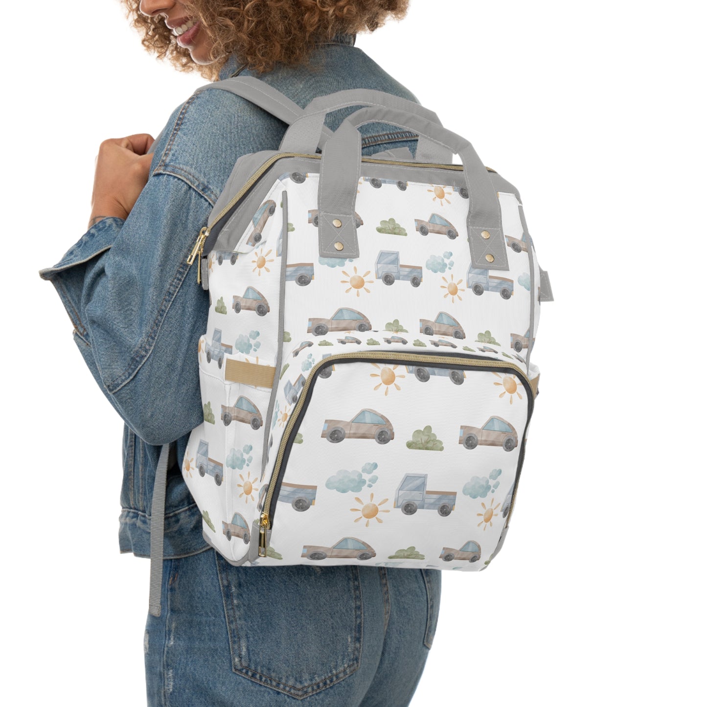 Classic Transportation Cars Blue/Grey Multifunctional Diaper Backpack