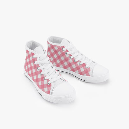 Girls Bright Pink Gingham  Kid’s High-Top Canvas Shoes