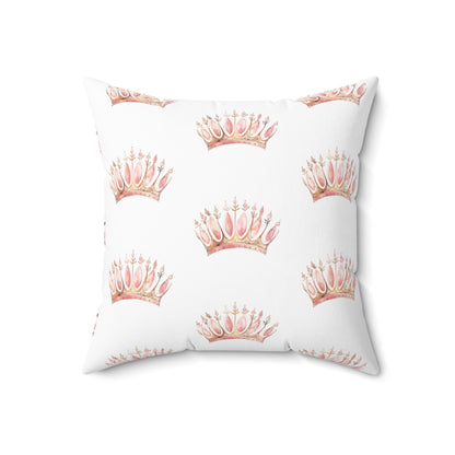 Spun Polyester Square Pillow with Removable Cover Watercolor Pink Princess Crown