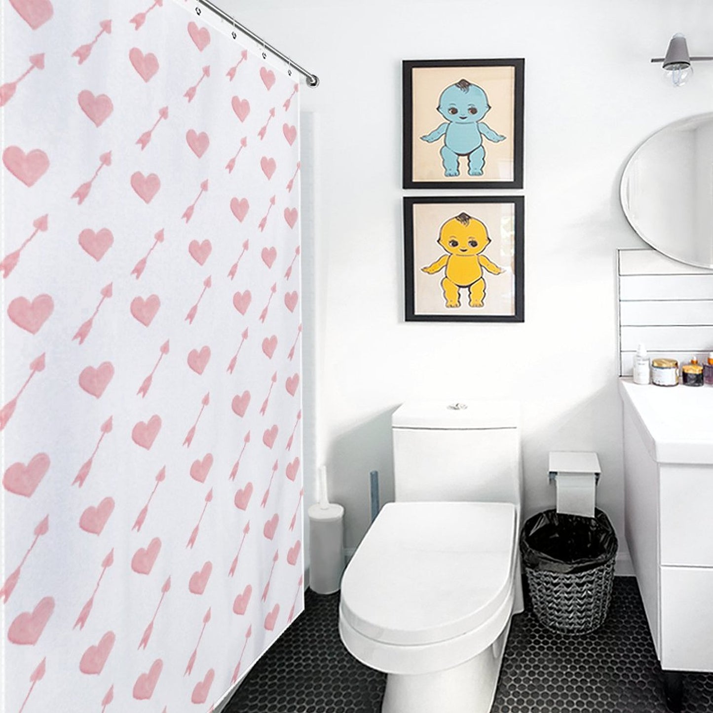 Lightweight Shower Curtain- Valentine Arrow Hearts