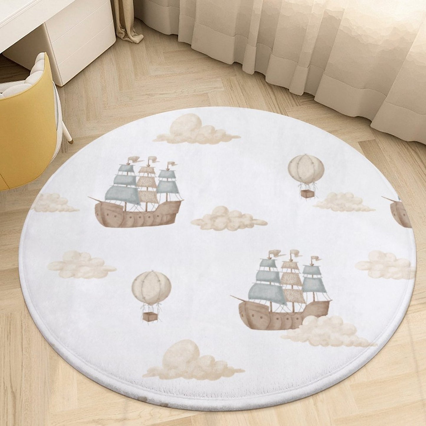 Round Bath Mat- Watercolor Pirate Ships