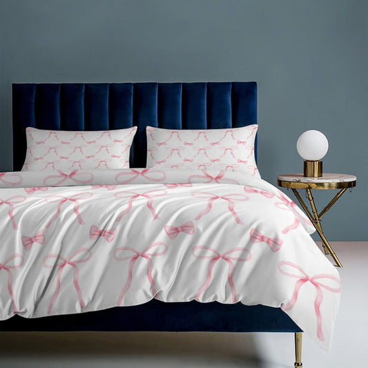 Coquette Duvet Bedding Set-90"x90" Full-Queen Watercolor Coquette Pink Bow Duvet