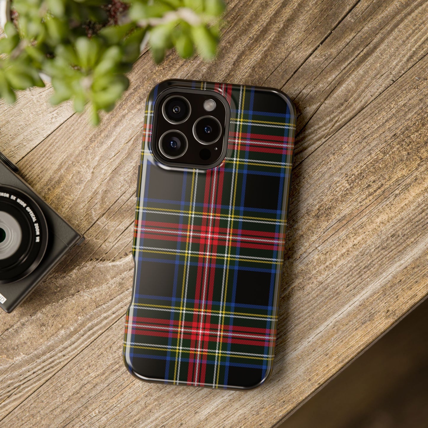 Impact-Resistant Holiday Phone Case-Christmas Tartan Plaid Black