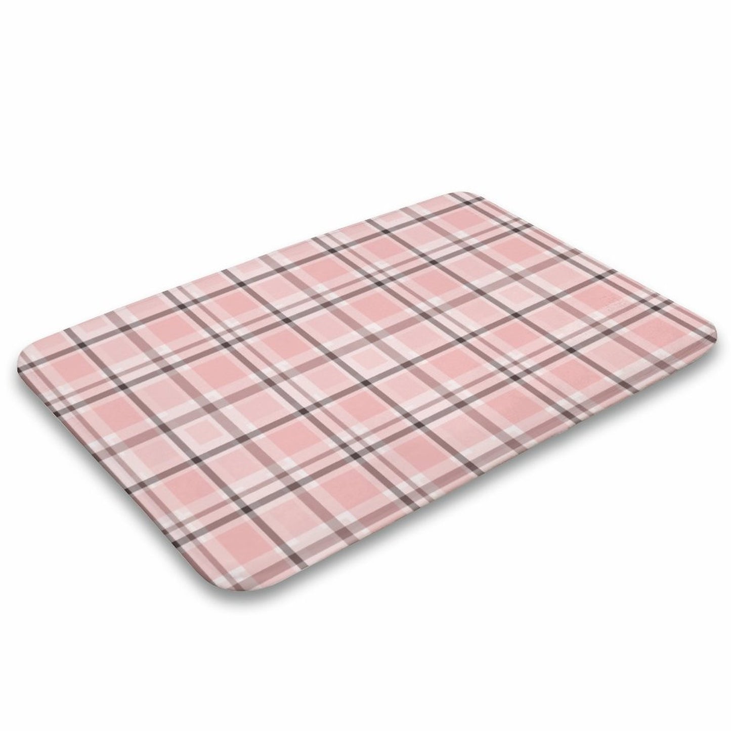 Plush Bath Mat- Pink Chocolate Plaid