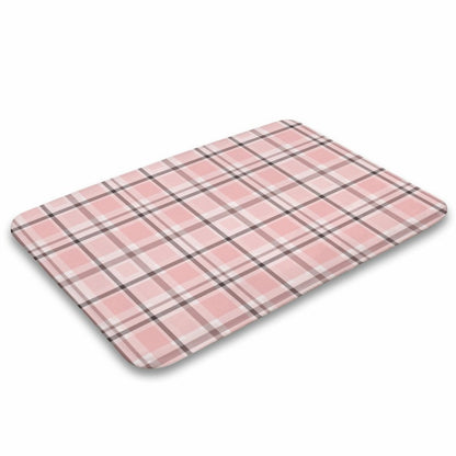 Plush Bath Mat- Pink Chocolate Plaid