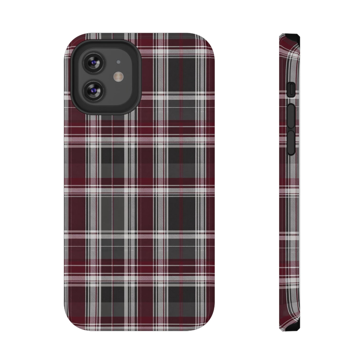 Stylish Plaid Impact-Resistant Phone Cases- Maroon Grey Plaid