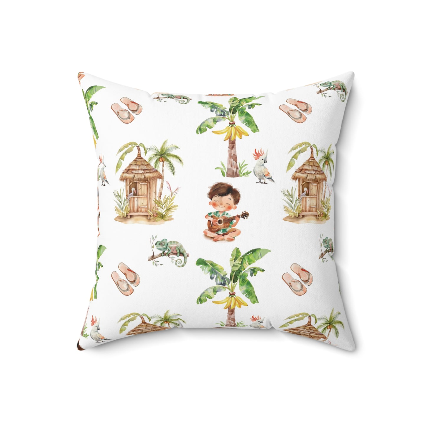 Spun Polyester Square Pillow Watercolor Aloha Print