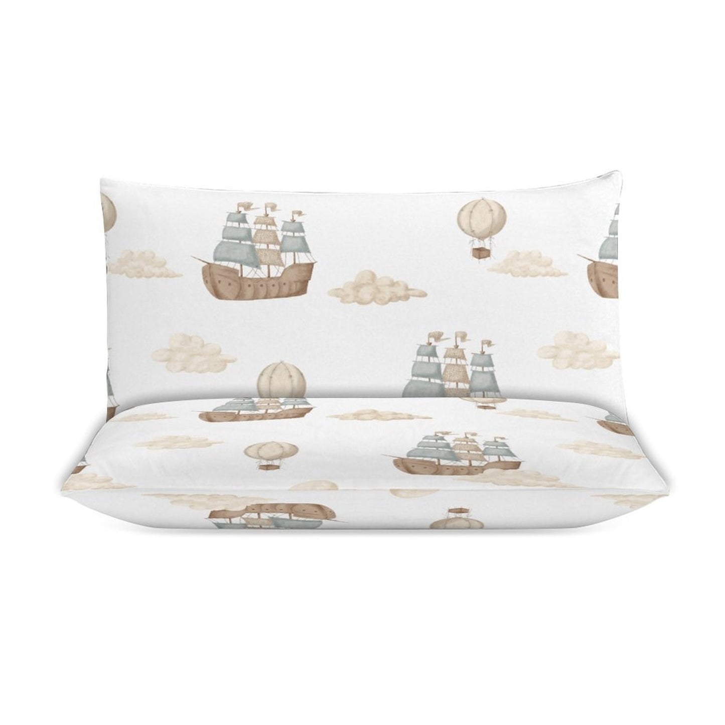 Boy Pirate Ship Clouds 3-Piece Bedding Set-90"x90" Full/Queen Reversible Duvet Cover Set