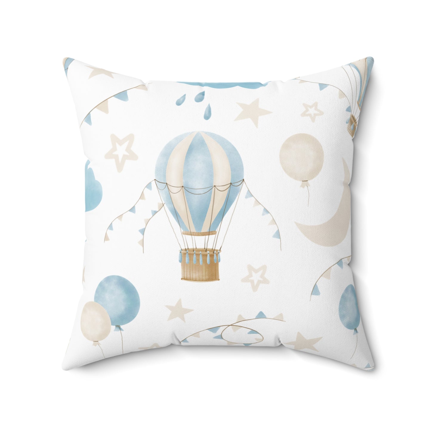 Spun Polyester Square Pillow with Removable Cover Watercolor Balloon Clouds Blue