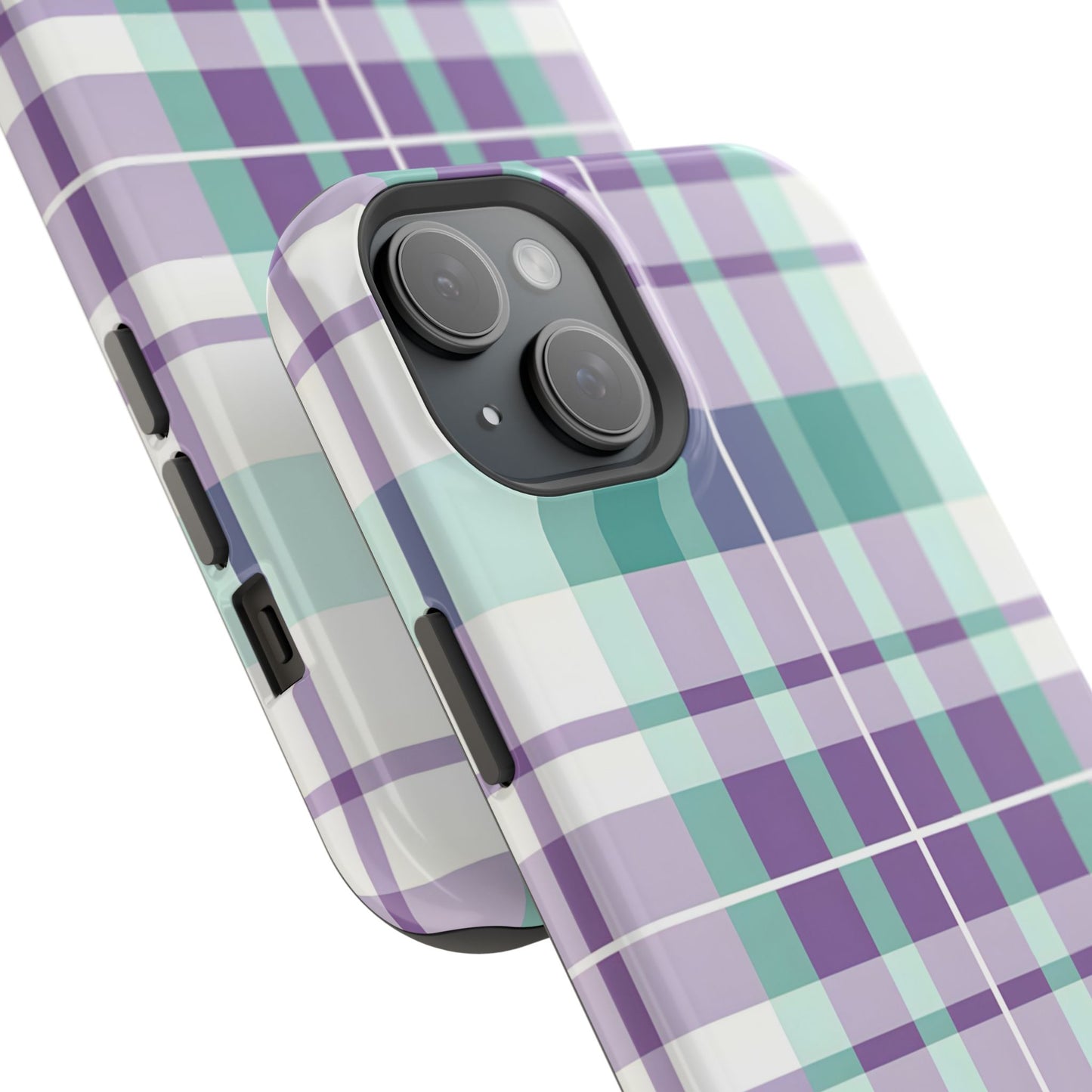 Impact-Resistant Phone Case - Spring Plaid Purple