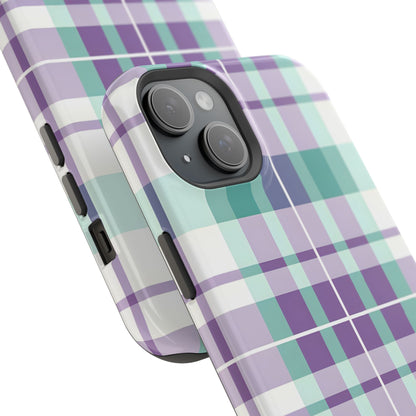 Impact-Resistant Phone Case - Spring Plaid Purple