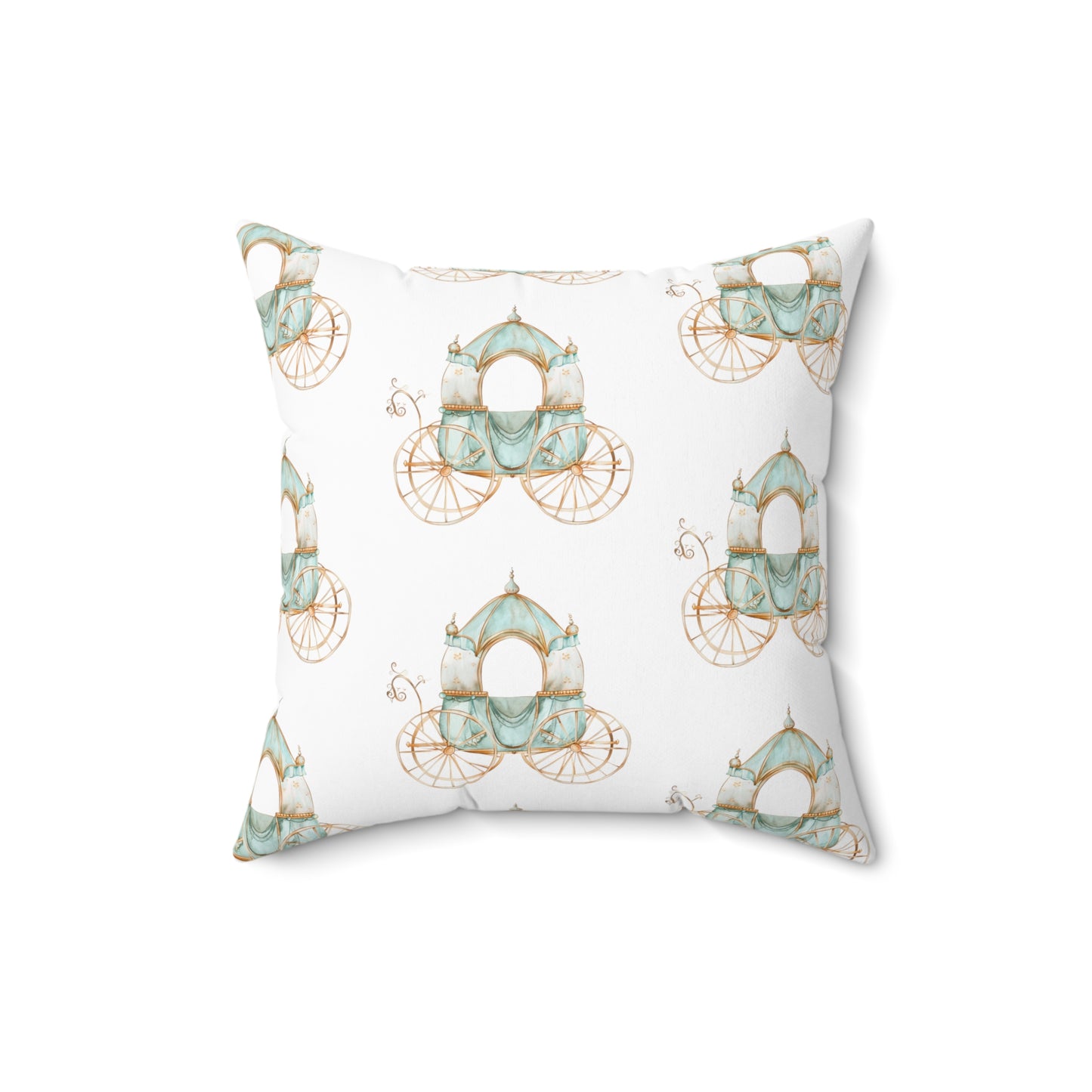 Spun Polyester Square Pillow with Removable Cover Watercolor Teal Princess Carriage