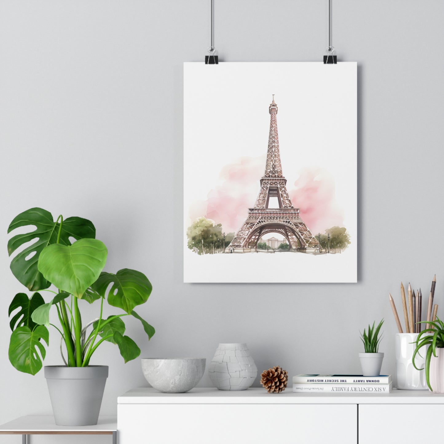 Giclée Art Print Watercolor Pink Paris Eiffel Tower