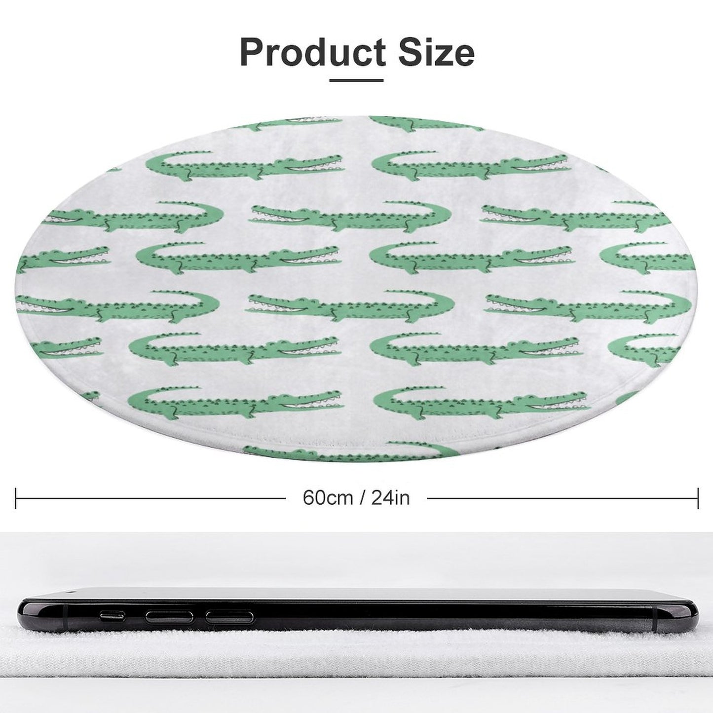 Round Plush Bath Mat- Preppy Crocodile